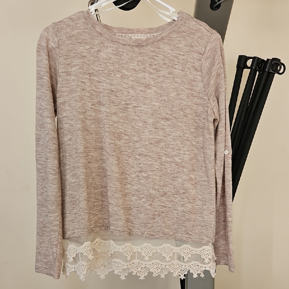 #3666 Iris Cream Long Sleeve Blouse with Lace Detail